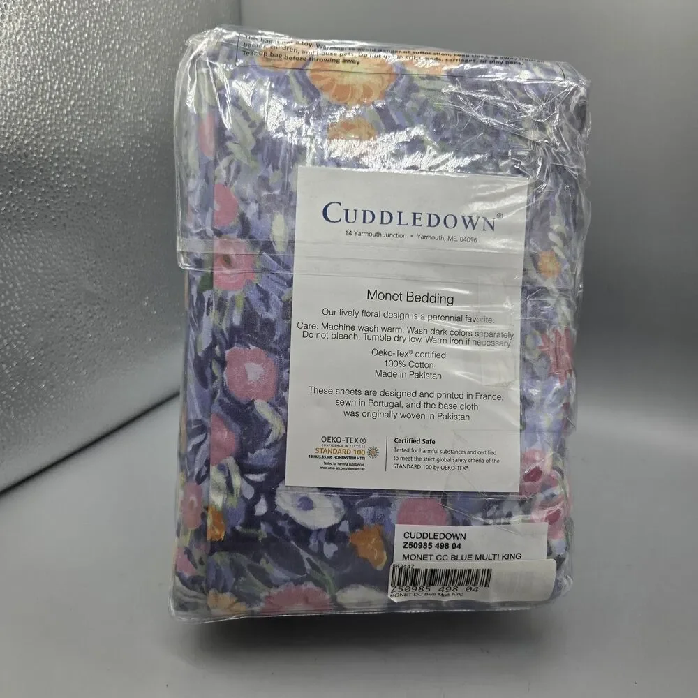 Cuddledown Monet 1pc King Duvet Cover 100% Cotton Percale Floral Print Blue  New